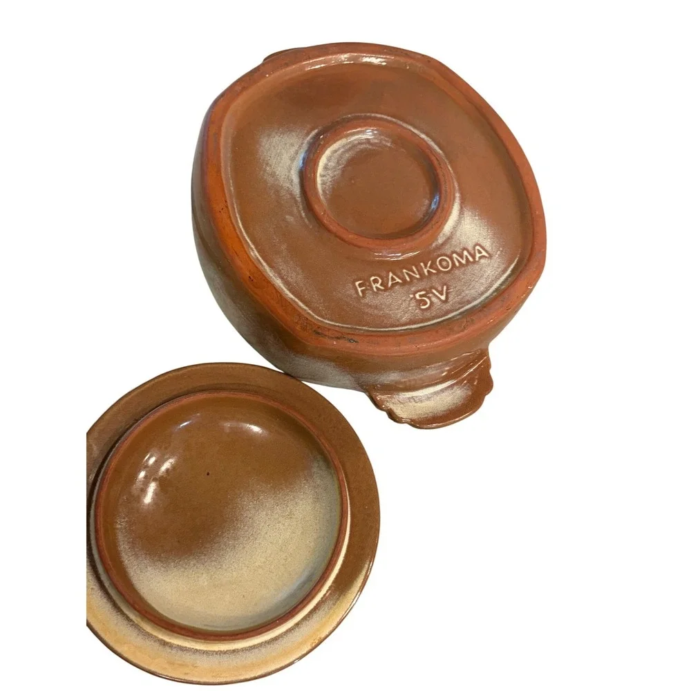 Vintage Studio Pottery Lidded Bean Pot Casserole Dish Brown Tan FRANKOMA